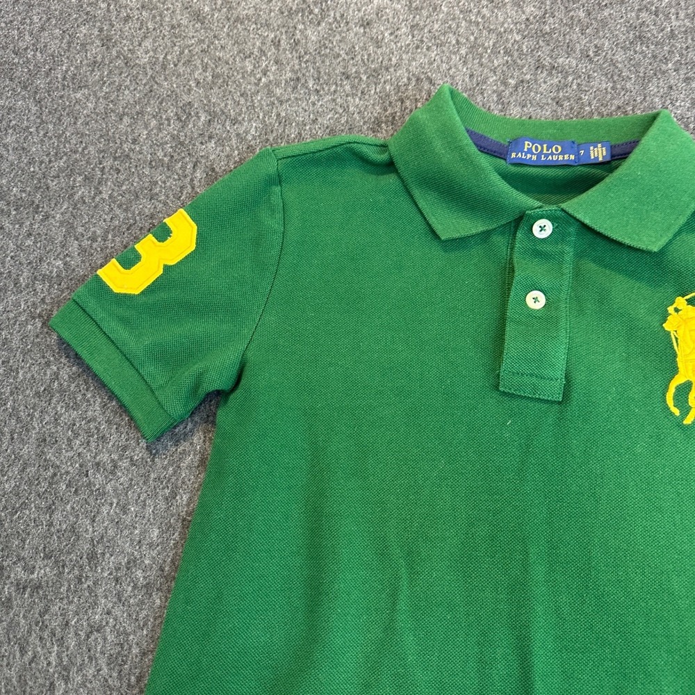 NEW Polo Ralph Lauren Boys Big Pony Cotton Mesh Polo Shirt Green Yellow 3 Size 7 - Picture 4 of 13